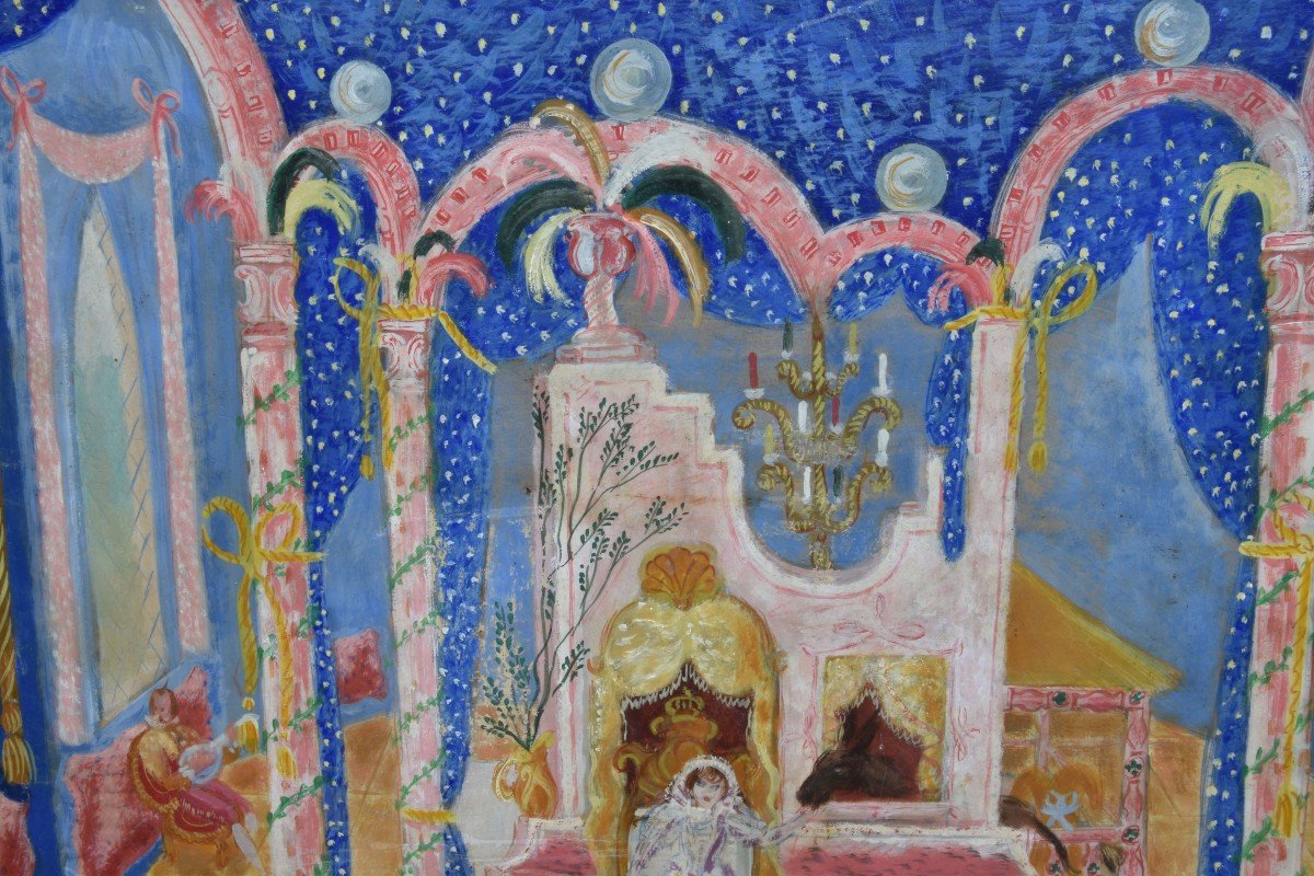Louis Touchagues "peau d'Ane, The Palace" Oil On Cardboard 54x65-photo-2